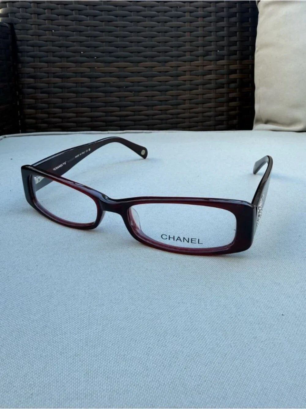CHANEL Rectangular Crystal CC Logo Glasses in Deep Burgundy